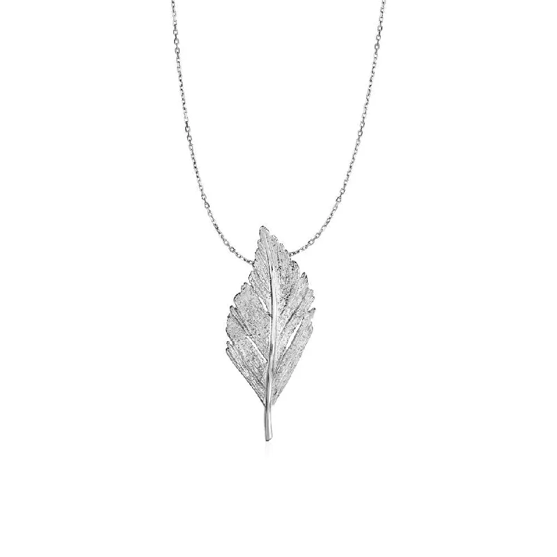 long pendant necklace for layering -Pendant with Textured Leaf in Sterling Silver