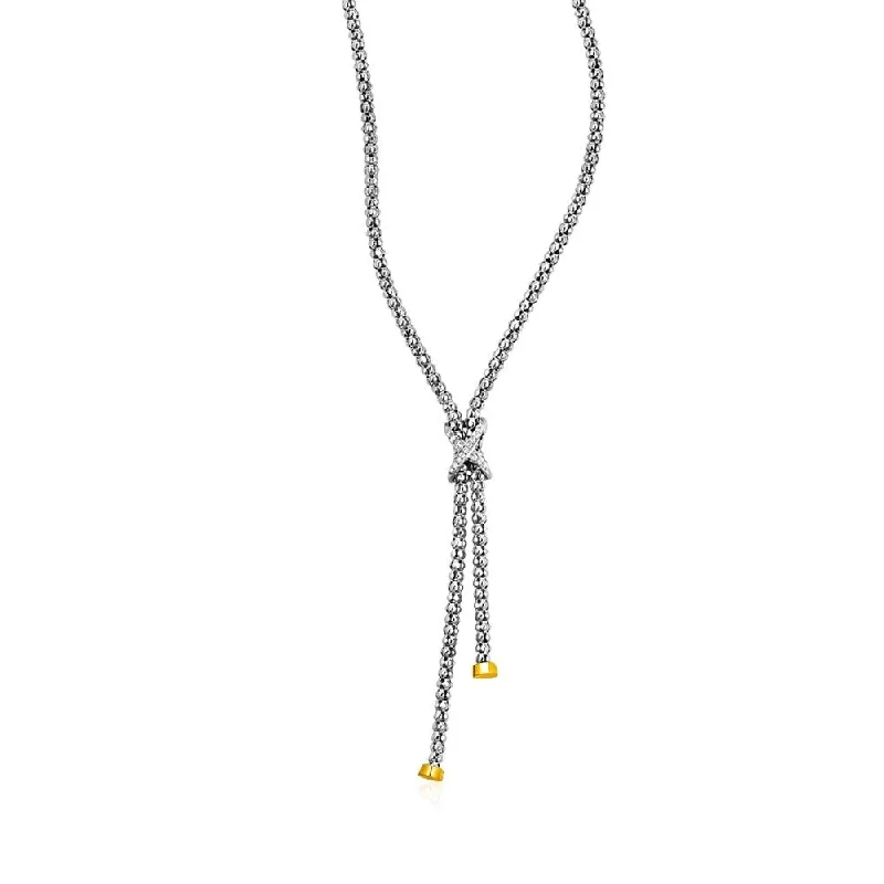 small pendant necklace for minimalist style -Popcorn Texture Necklace with Diamonds in Sterling Silver and 18k Yellow Gold