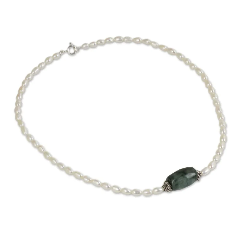 chic layered necklace for women -Purity and Love Pearl and Jade Necklace