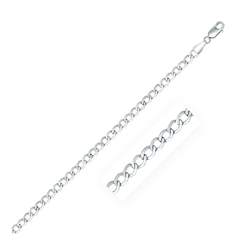 vintage pendant necklace for women -Rhodium Plated 3.7mm Sterling Silver Curb Style Chain