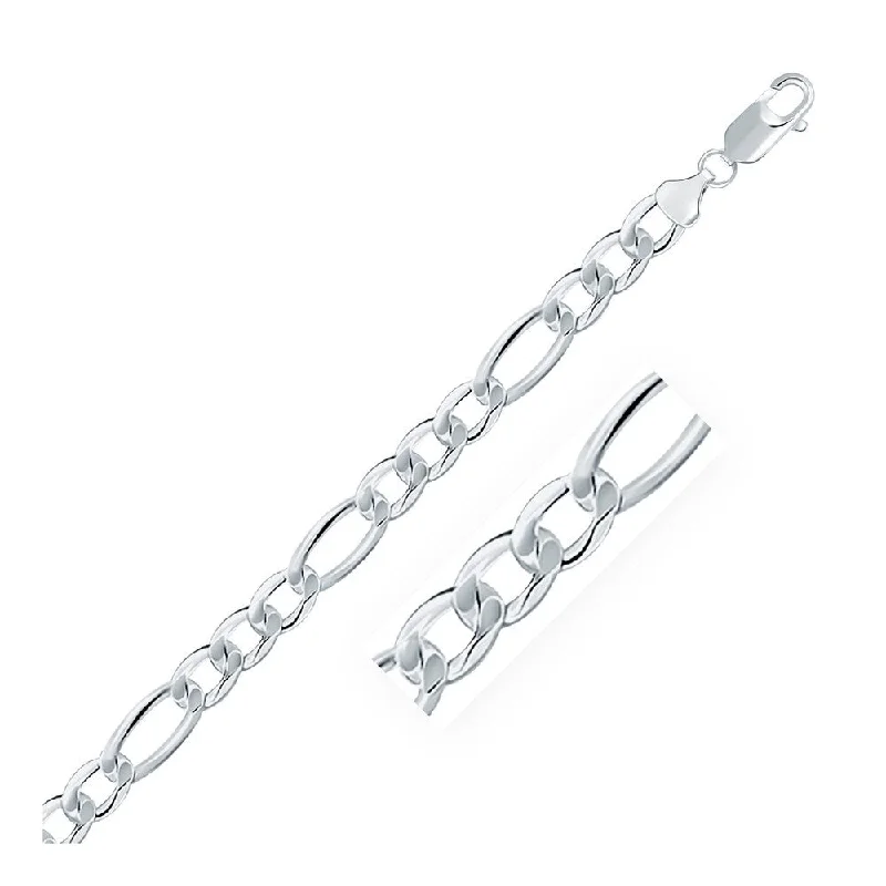 minimalist silver necklace for men -Rhodium Plated 8.1mm Sterling Silver Figaro Style Chain