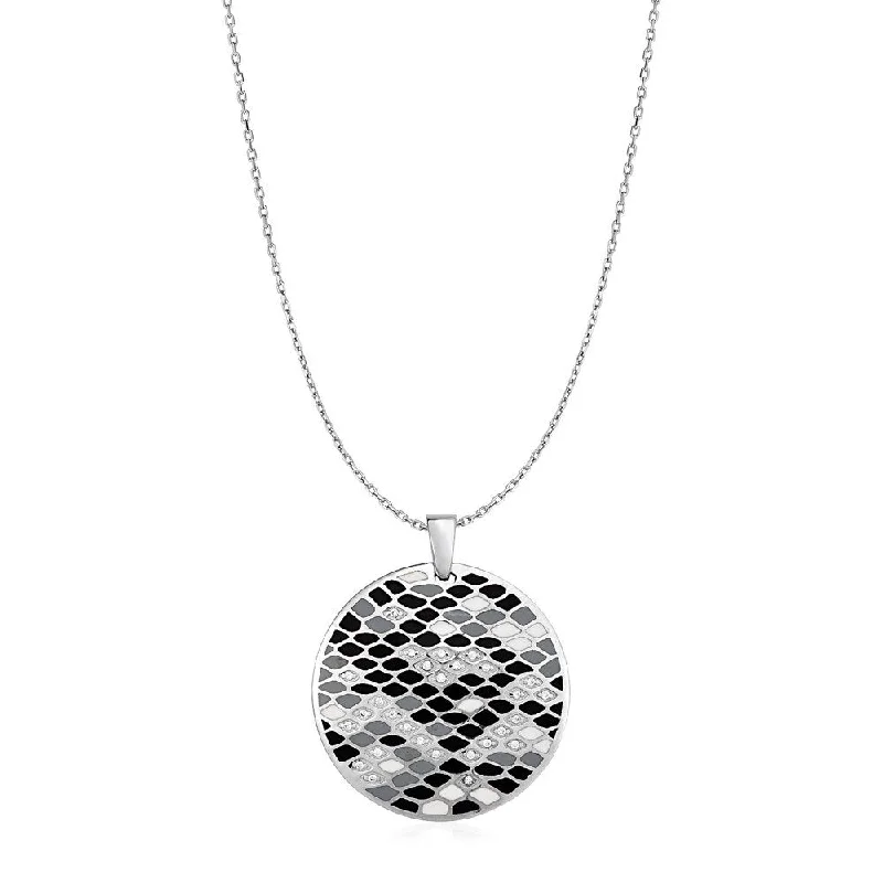 layered gold necklace for women -Snake Skin Pattern Pendant with Enamel and Cubic Zirconia in Sterling Silver