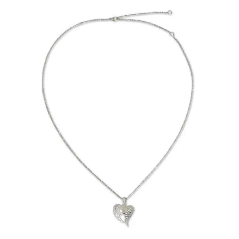 gold chain necklace for everyday wear -Sterling Silver 'Angelic Love' Pearl Necklace (5.5 mm) (Thailand)