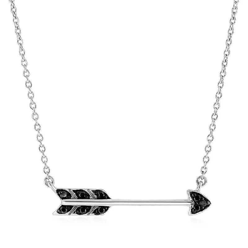 butterfly charm necklace for girls -Sterling Silver Arrow Pendant with Black Diamonds