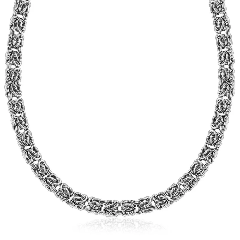 teardrop necklace for women -Sterling Silver Byzantine Chain Necklace with Rhodium Plating