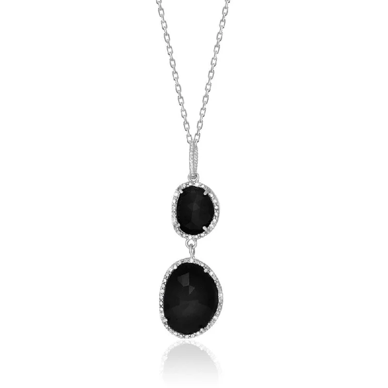 gold chain necklace for everyday wear -Sterling Silver Diamond Embellished Layered Onyx Pendant