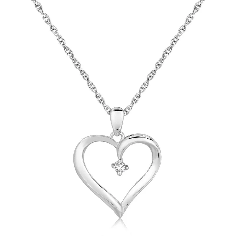 handmade necklace for women -Sterling Silver Diamond Embellished Open Heart Pendant (.03 cttw)