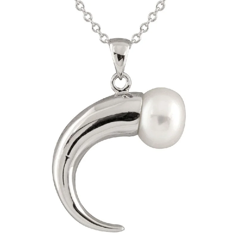 matching friendship necklaces -Sterling Silver Half-moon Pearl Pendant - White