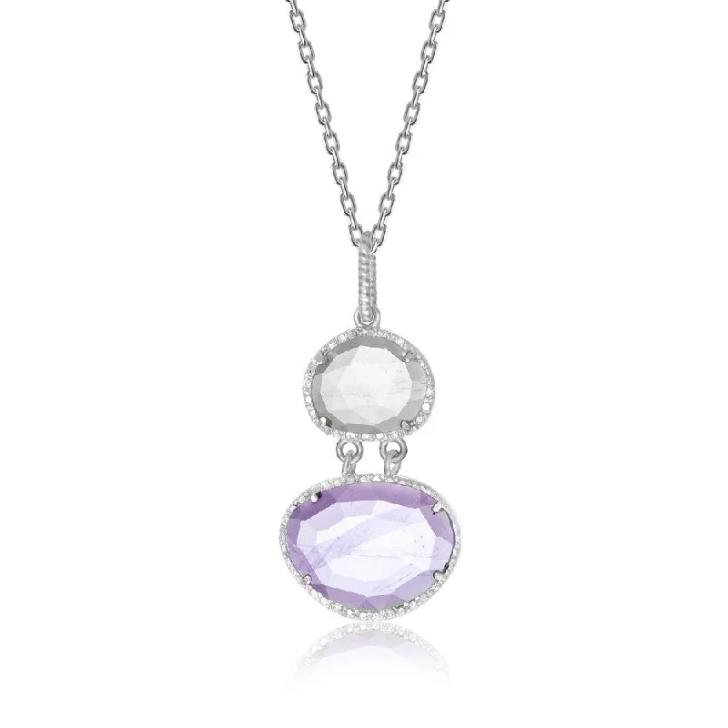 sapphire choker necklace for women -Sterling Silver Layer Pendant with Amethyst Rose Quartz and Diamonds