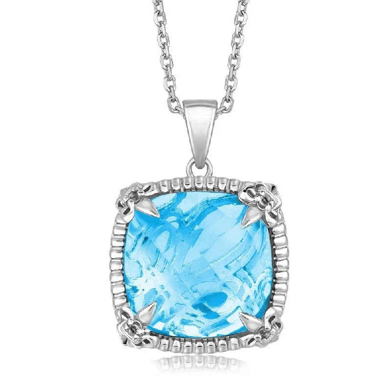 teardrop necklace for women -Sterling Silver Pendant with White Sapphire Accented Sky Blue Topaz