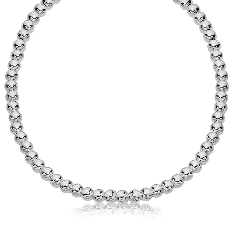 tiny heart necklace for daily wear -Sterling Silver Polished Bead Necklace with Rhodium Plating (6mm)