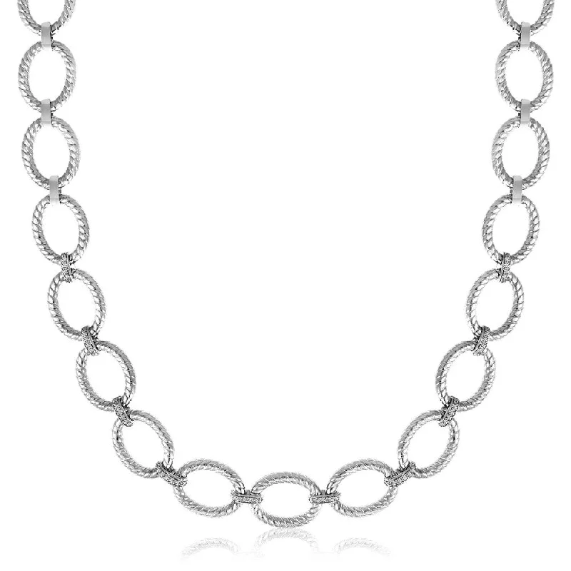 moonstone necklace for women -Sterling Silver Rhodium Plated Diamond Accented Rope Oval Necklace (.26cttw)