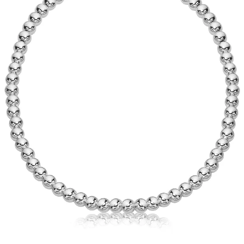 sterling silver necklace for men -Sterling Silver Rhodium Plated Necklace with a Polished Bead Style (8mm)