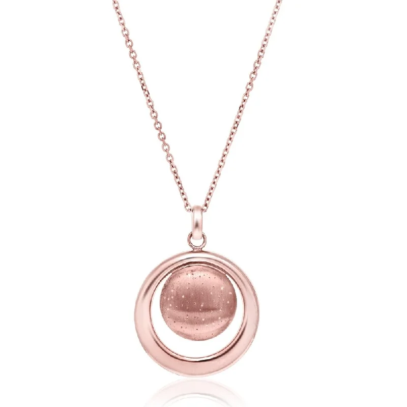 crystal healing necklace for women -Sterling Silver Rose Tone Open and Diamond Dust Circle Modern Pendant