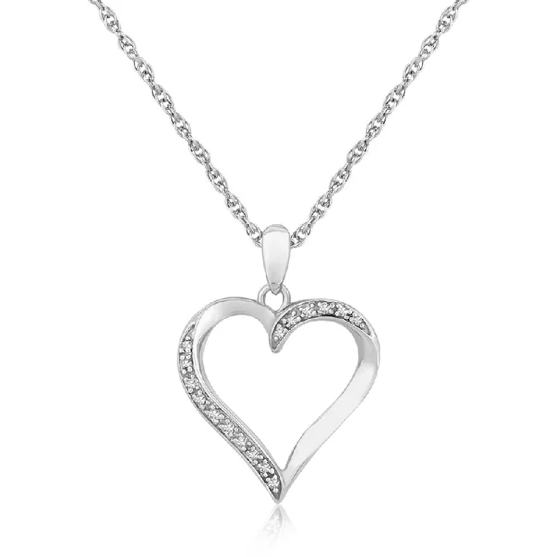 custom coordinate necklace for gifts -Sterling Silver Twisted Open Heart Diamond Accented Pendant (.04 cttw)