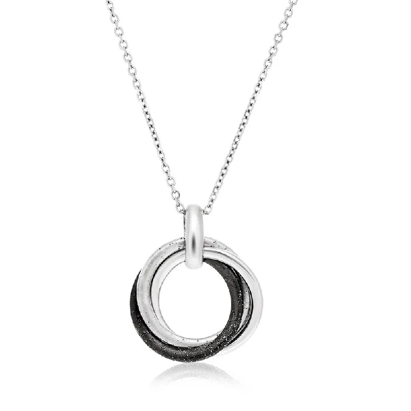 handmade necklace for women -Sterling Silver with Black Tone Interlaced Diamond Dust Rings Pendant