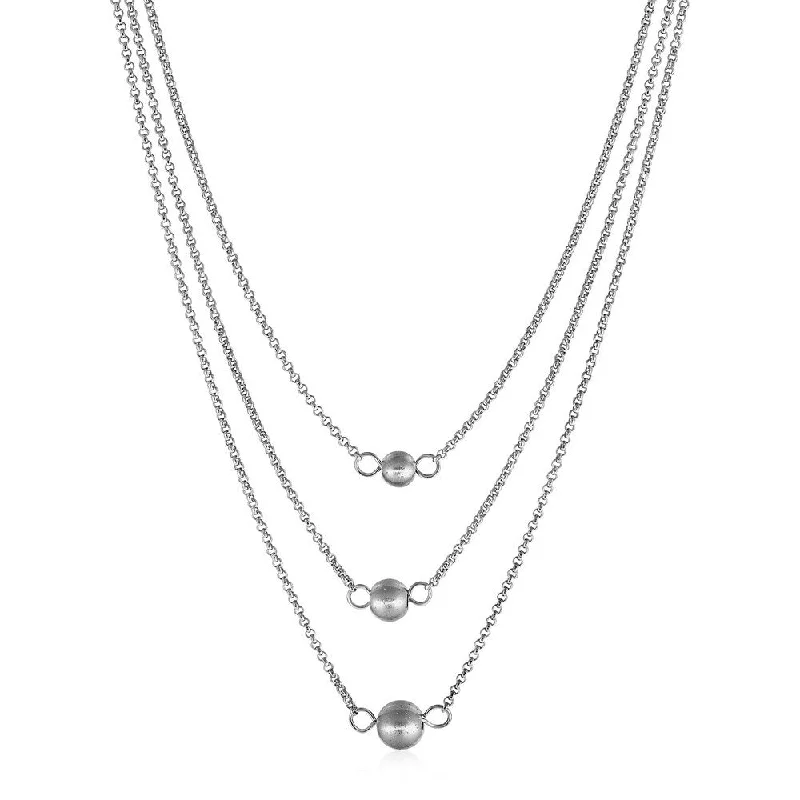 handmade necklace for women -Three-Chain Ball Necklace in Sterling Silver