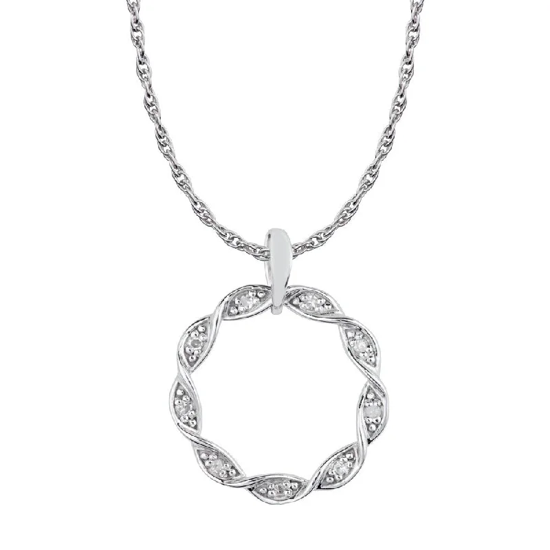 crescent moon necklace for women -Viducci 10k White Gold Braided Circle Diamond Pendant Necklace