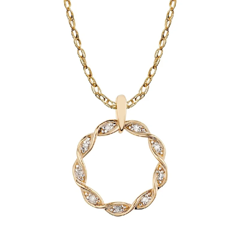 rose gold initial necklace for women -Viducci 10k Yellow Gold Braided Circle Diamond Pendant Necklace