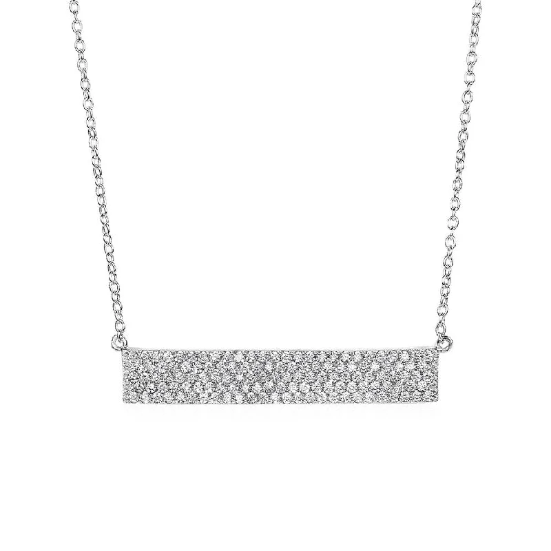 heart pendant necklace for women -Wide Bar Necklace with Cubic Zirconia in Sterling Silver