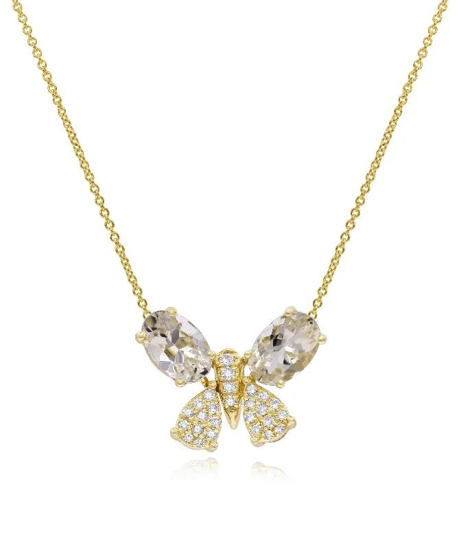 custom initial necklace for women -0.08ct Diamond and 0.69ct Morganite Necklace set in 14KT Yellow Gold / NL759A