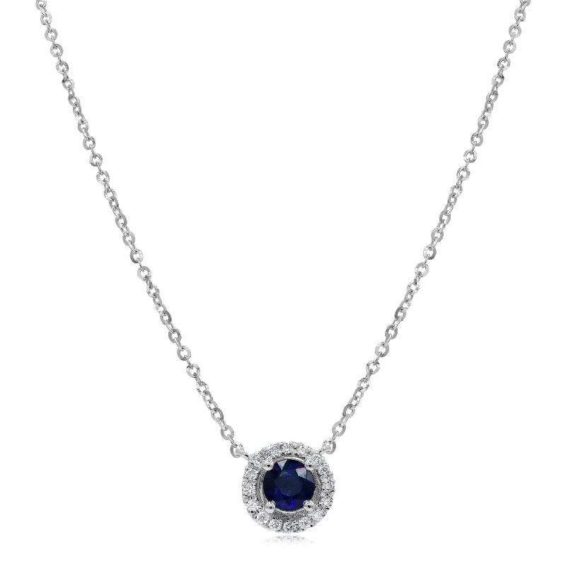 gold initial necklace for layering -0.11ct Diamond and 0.61ct Sapphire Necklace set in 14KT White Gold / N8823A17