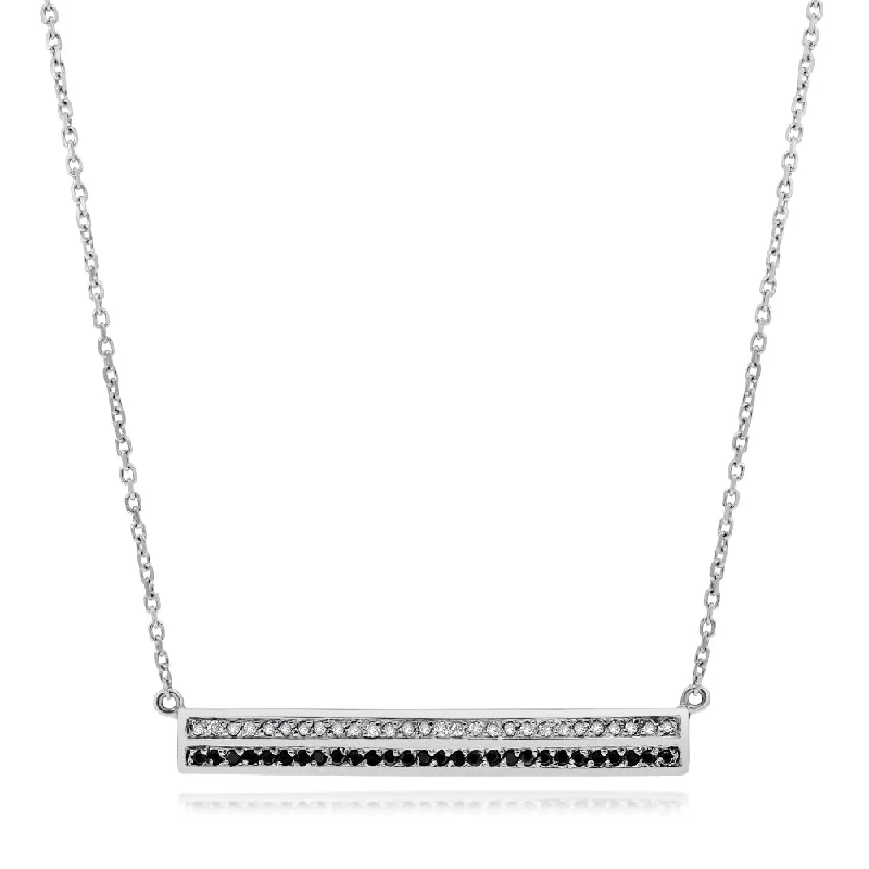 gold necklace for women -0.14ct Diamond and 0.16ct Black Diamond Necklace set in 14KT White Gold / NG662BLKA