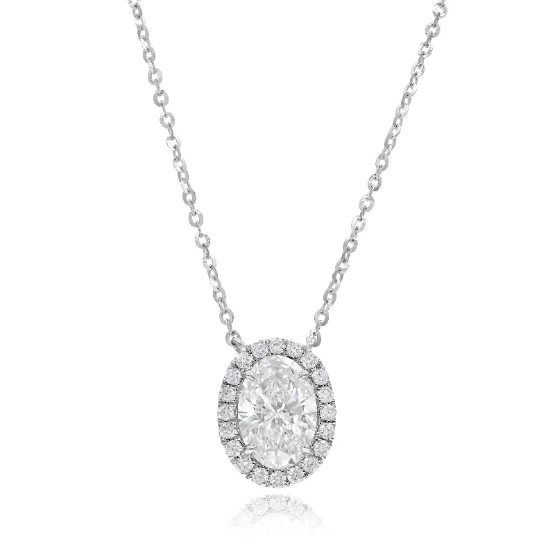 pearl necklace for brides -0.26ct Round and 1.63ct Lab Grown Diamond Necklace set in 18KT White Gold / LGDNN709-15