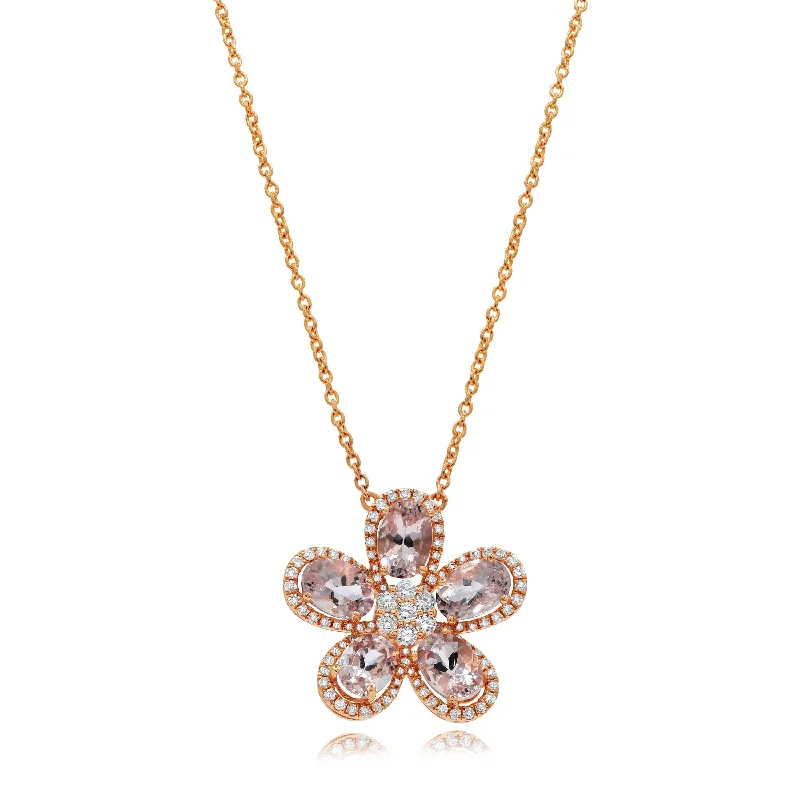 celestial necklace for women -0.38ct Diamond and 2.53ct Morganite Necklace set in 14KT Rose Gold / NL757B