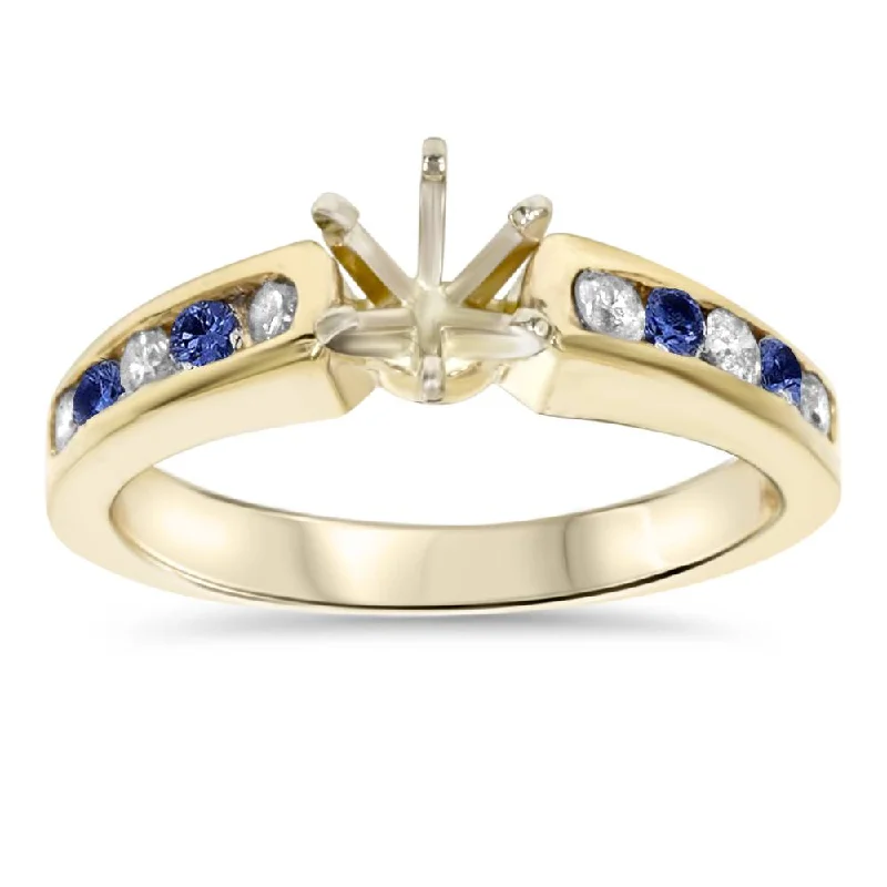 pearl engagement ring for women -1/2CT Blue Sapphire & Diamond Engagement Ring Setting 14K Yellow Gold