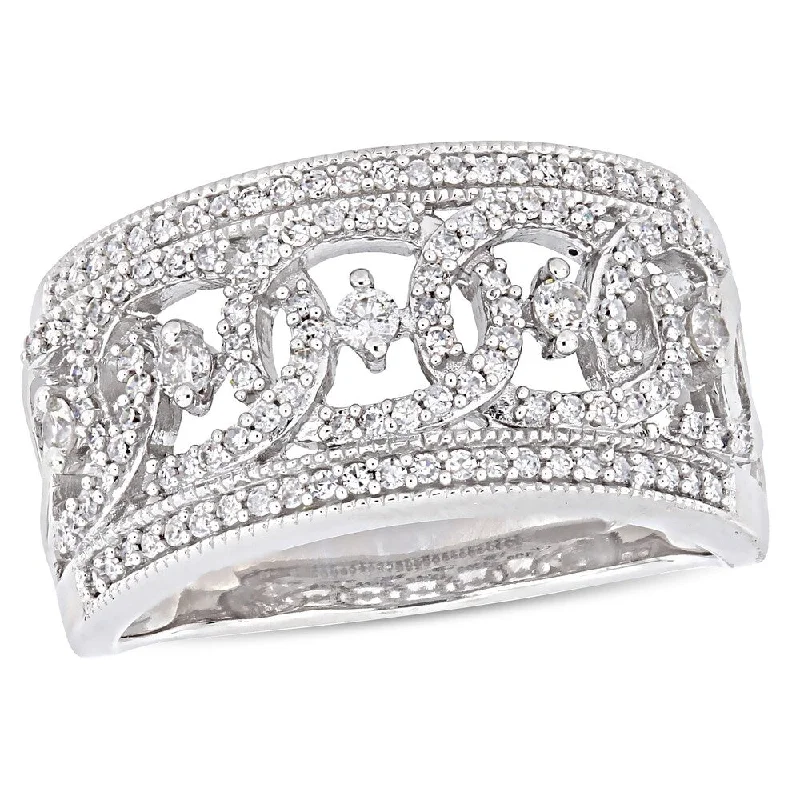 personalized name ring for women -1/2ct TDW Diamond Wide Interlaced Circle Anniversary Band in 10k White Gold by Miadora