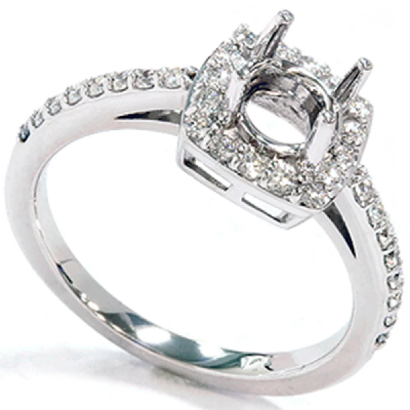 bold statement ring for women -1/3ct Diamond Halo 14K White Gold Engagement Ring Setting