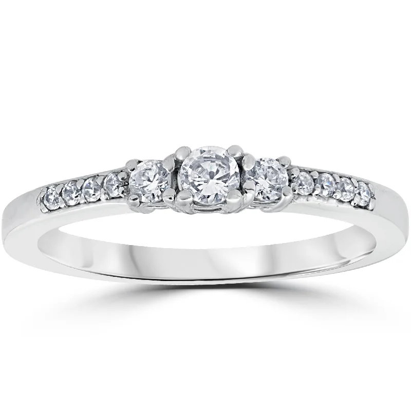 wedding ring set for couples -1/3ct Three Stone Round Diamond Engagement Ring 14K White Gold