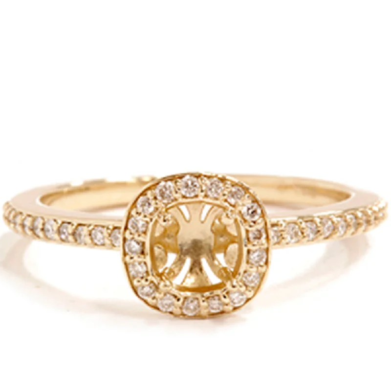 gold plated ring for women -1/4ct Diamond Halo 14K Gold Engagement Ring Semi Mount