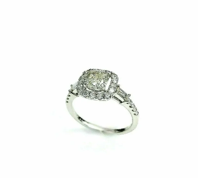 contemporary ring for men -1.68 Carats Cushion and Round Cut Diamond Halo Engagement Ring 1.02 Carat Center