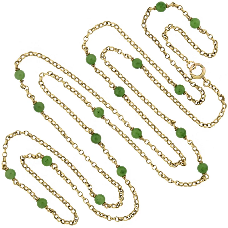 bar necklace for women -Art Nouveau 9kt Natural Jadeite Bead Chain Necklace 46"