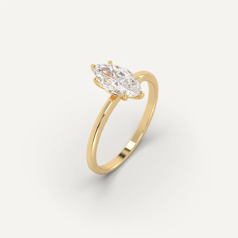 handmade gold ring for women -1 carat Marquise Cut Diamond Ring