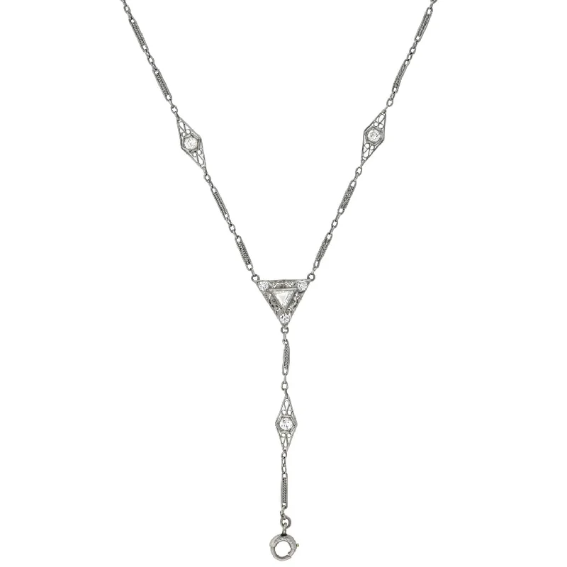 diamond tennis necklace for women -Edwardian Platinum Diamond Link Lorgnette Chain Necklace 1.75ctw