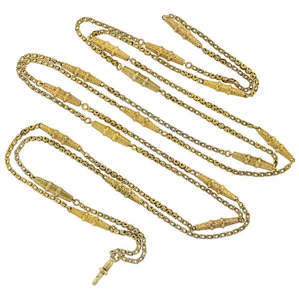 romantic couple necklaces for lovers -Victorian Long 10kt Textured Gold Link Chain Necklace 54"