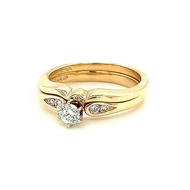 cushion cut engagement ring -14 Yellow Gold Wedding Set