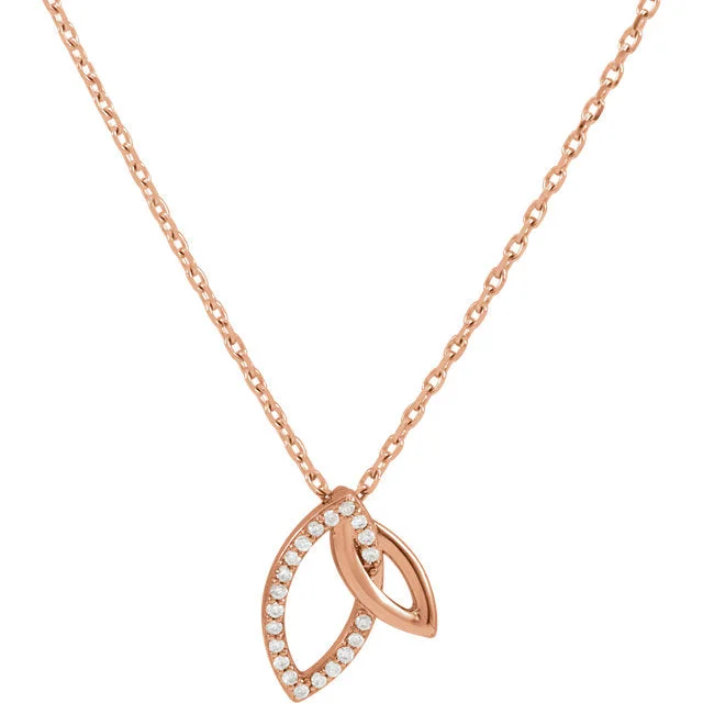 teardrop necklace for women -14K Gold Genuine Diamond Double Leaf 18" Necklace