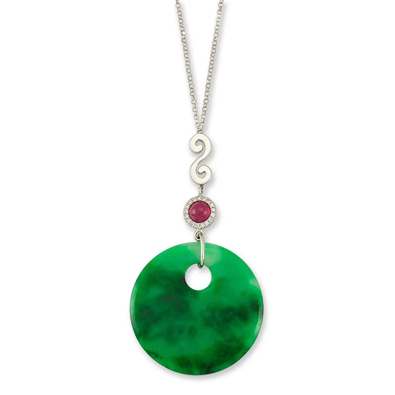 rose gold necklace for women -14k White Gold Green Jadeite Jade Disc Necklace