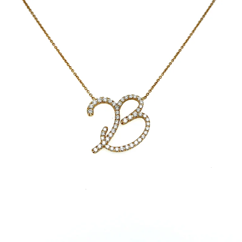 layered chain necklace for women -18k yellow gold initial "b" necklace with diamonds