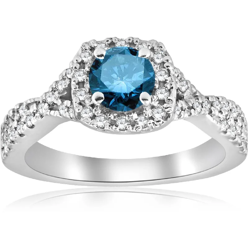 crystal adjustable ring for women -1ct Blue Diamond Engagement Ring 14K White Gold