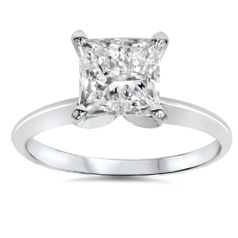 luxury wedding ring set for women -1ct Solitaire Princess Cut Diamond Engagement Ring 14K White Gold