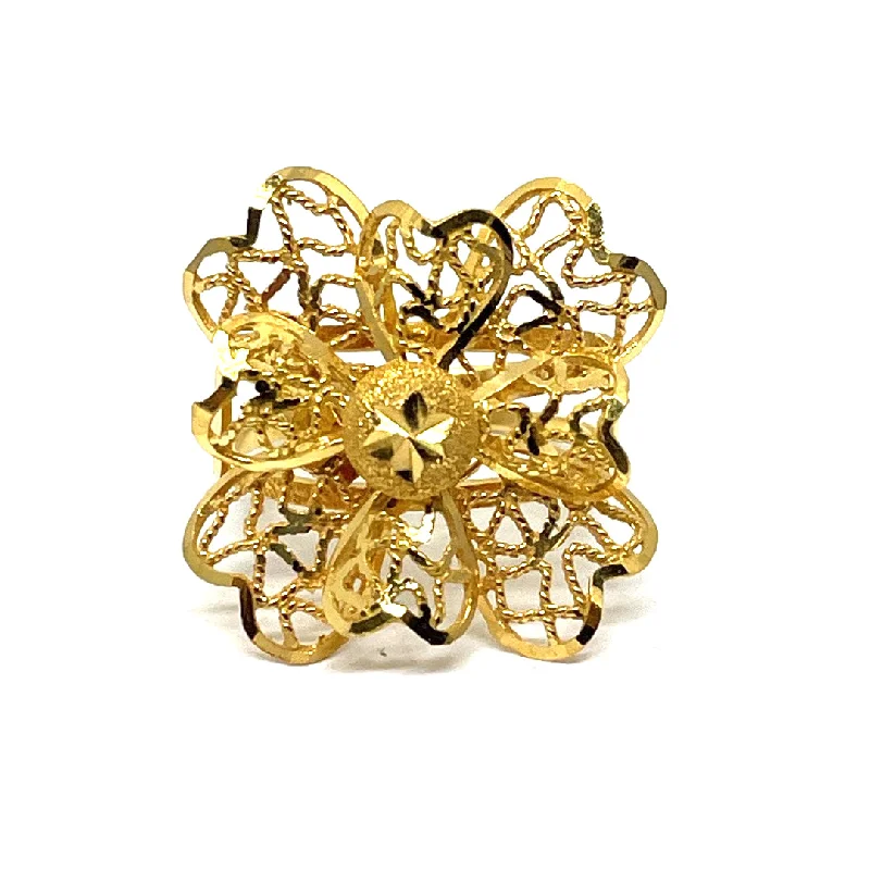 vintage diamond ring for women -21K Gold Flower Ring