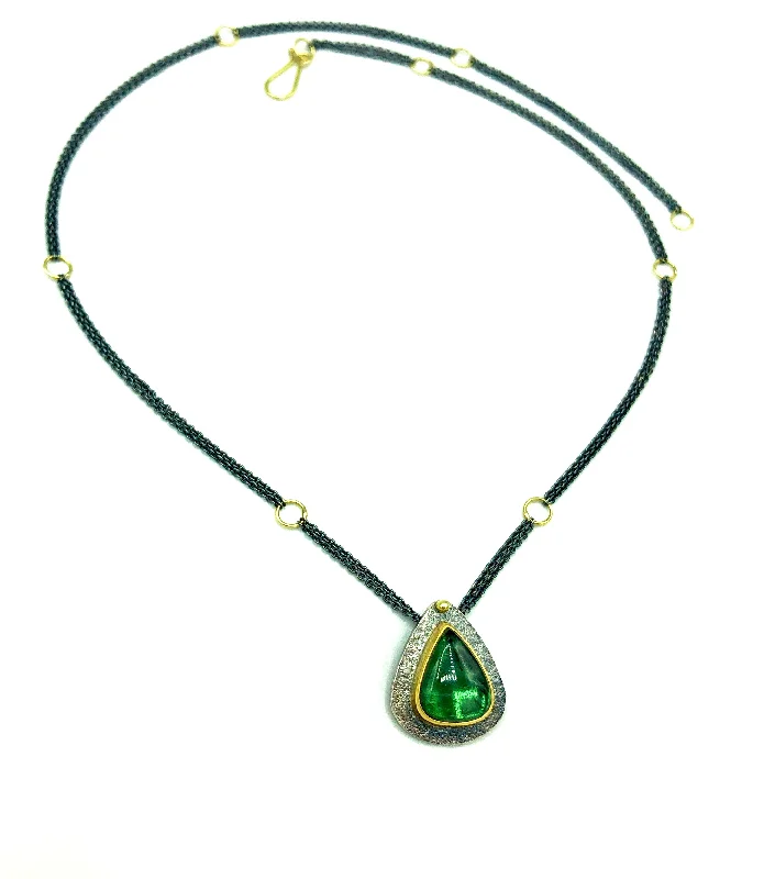 double layered necklace for women -22k Gold Green Brazilian Tourmaline Necklace