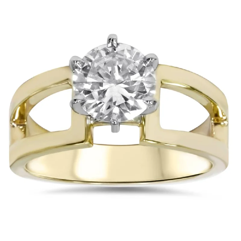 matching couple rings for anniversary -2ct Round Solitaire Engagement Ring 14K Yellow Gold