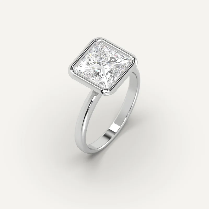 adjustable silver ring for women -3 carat Princess Cut Diamond Ring