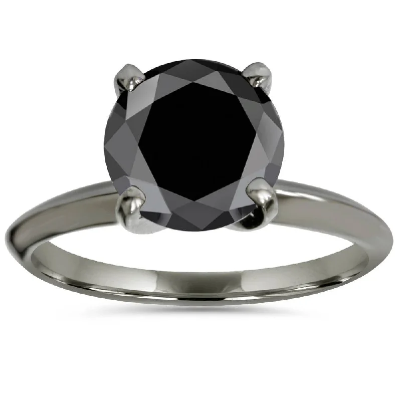 cushion cut engagement ring -3ct Black Diamond Solitaire Engagement Ring 14K Black Gold